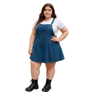 Agnes Orinda Plus 5X Denim Overall Jumper Dress Retro Rockabilly western boho